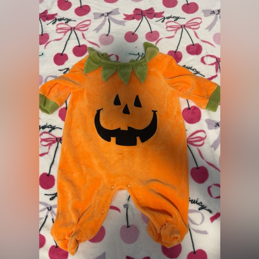 Orange Pumpkin Costume with Green Leaf Collar